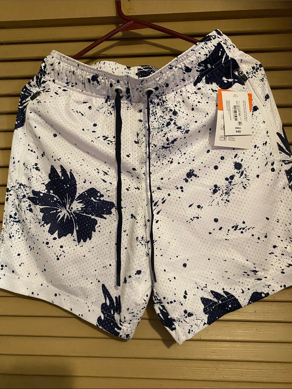 Sports Illustrated Swim White Swim Trunks with Navy Floral Splatter